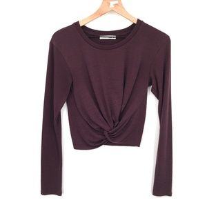 WILFRED FREE Lightweight Twist-Front Sweater top cropped Burgundy S Women's